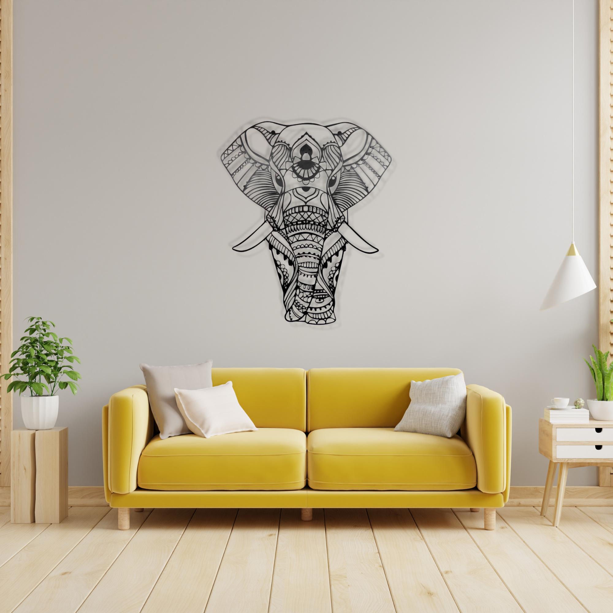 Elephant Black Metal Wall Art Hanging Decor | 62x75cm For All Walls 1.5mm Thickness