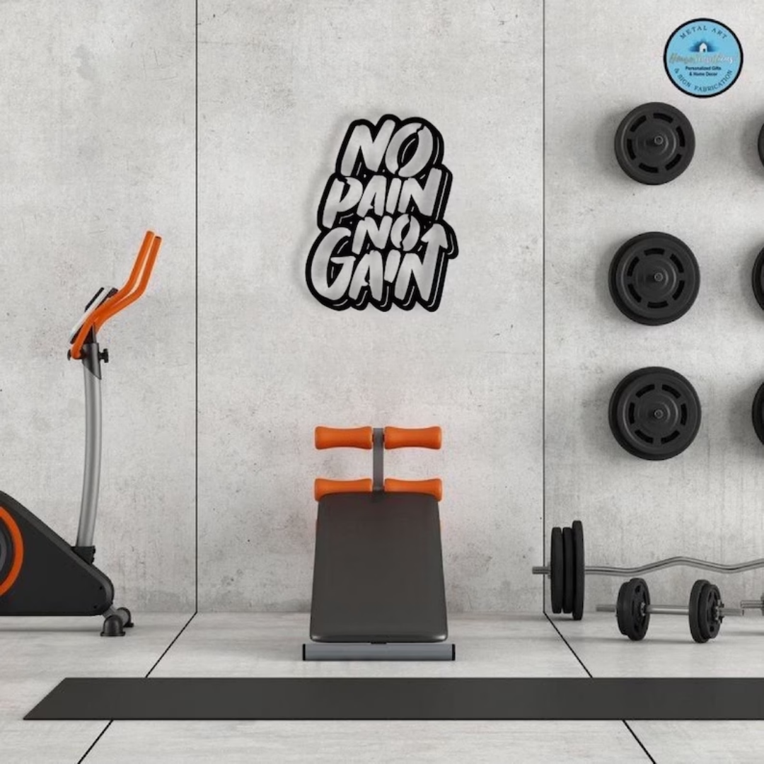 No Pain No Gain Metal Wall Art, Wall Hangings, Gym Wall Decor, Sport Wall Art, Workout Room Wall Art, Fitness Motivation Quote Wall Art