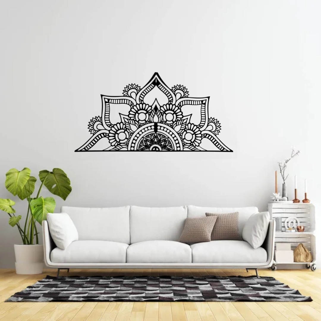 Mandala Patterned Black Metal Wall Hanger Suitable for All Walls 2mm Thickness 153x75cm