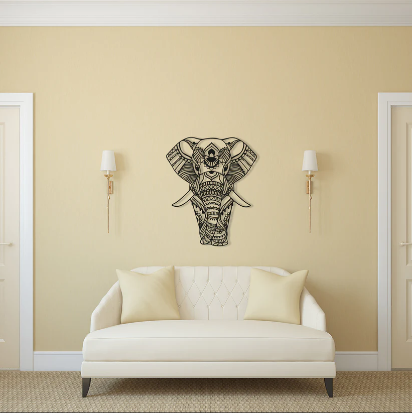 Elephant Black Metal Wall Art Hanging Decor | 62x75cm For All Walls 1.5mm Thickness