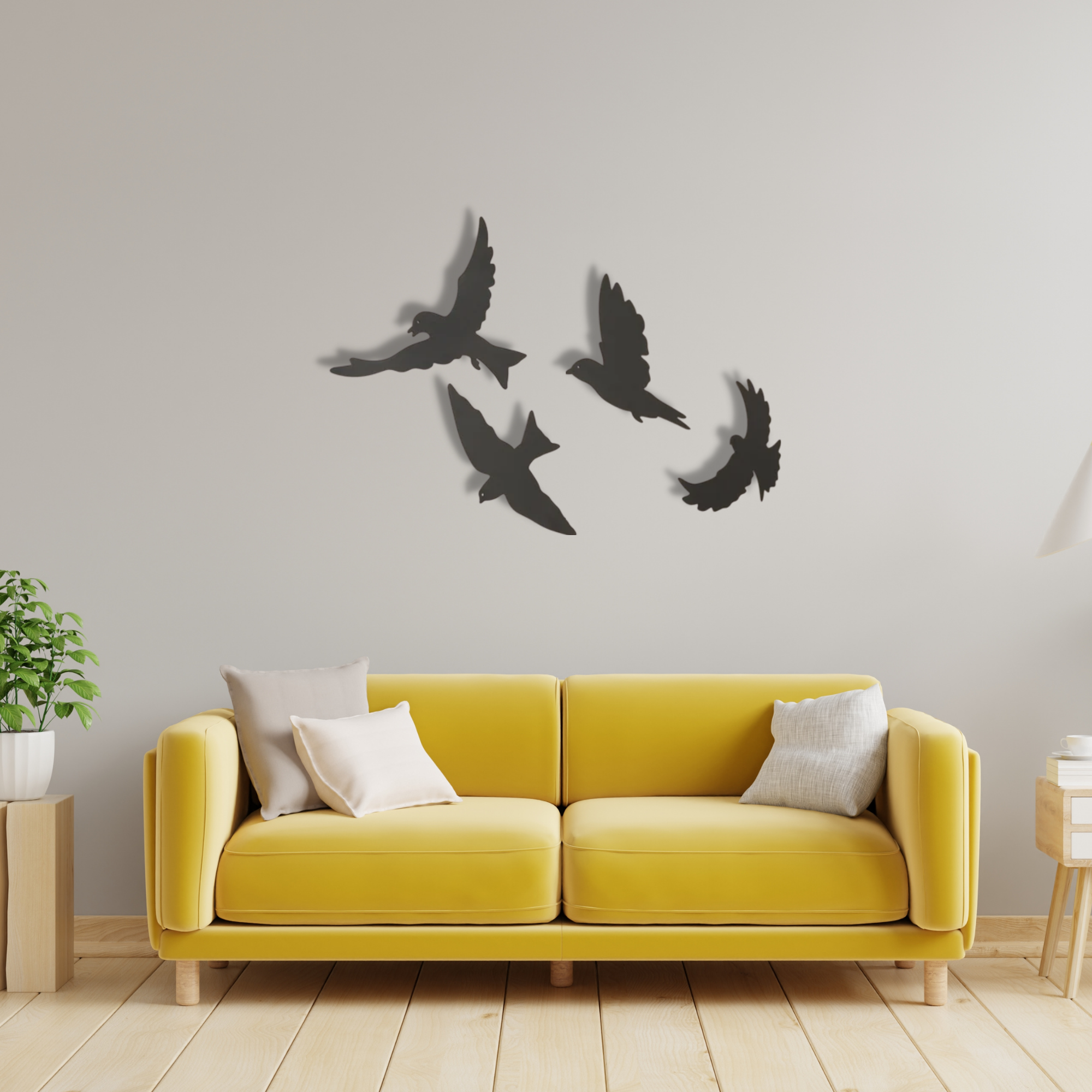 Set of 4 Metal Birds Wall Art, Birds Wall Decoration, Animal Wall Decor, Living Room Wall Decor, Birds Flock Metal Wall Art