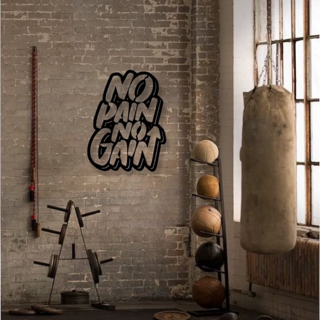 No Pain No Gain Metal Wall Art, Wall Hangings, Gym Wall Decor, Sport Wall Art, Workout Room Wall Art, Fitness Motivation Quote Wall Art