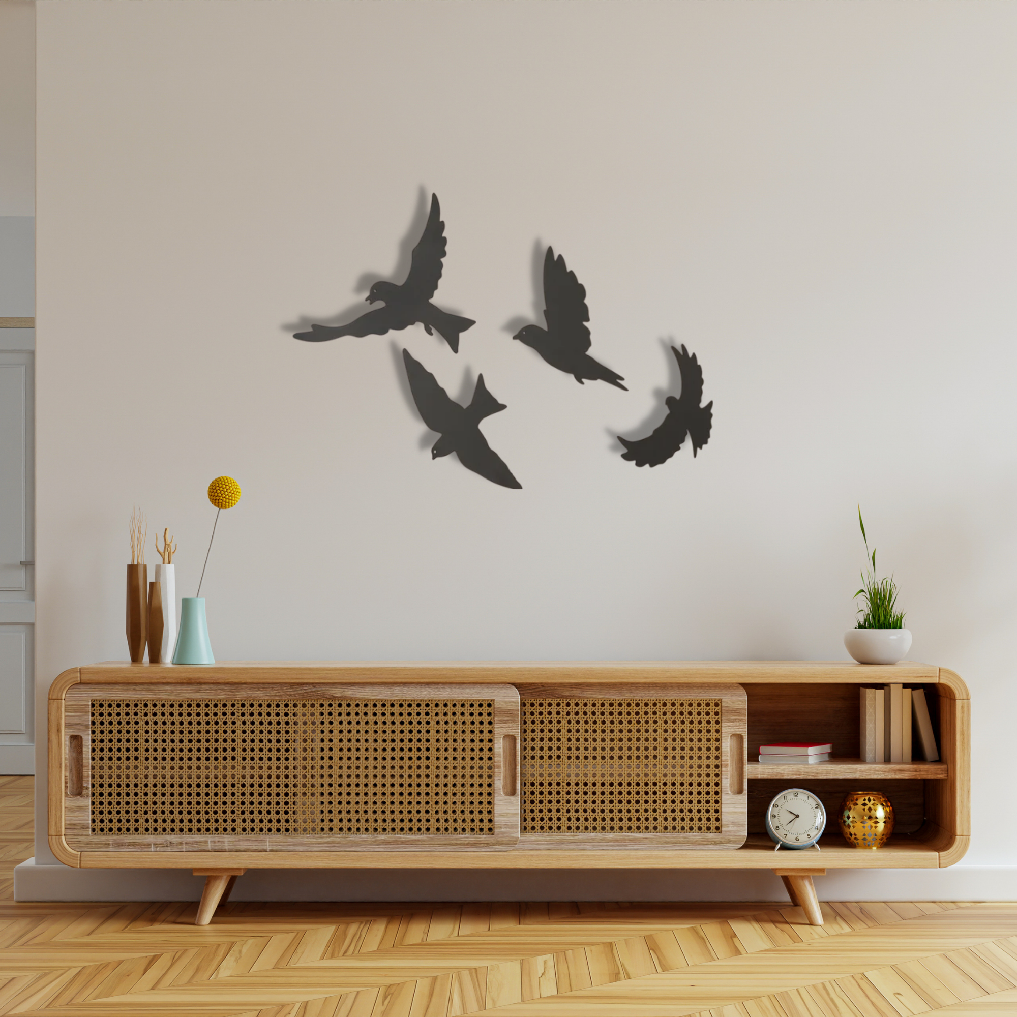 Set of 4 Metal Birds Wall Art, Birds Wall Decoration, Animal Wall Decor, Living Room Wall Decor, Birds Flock Metal Wall Art