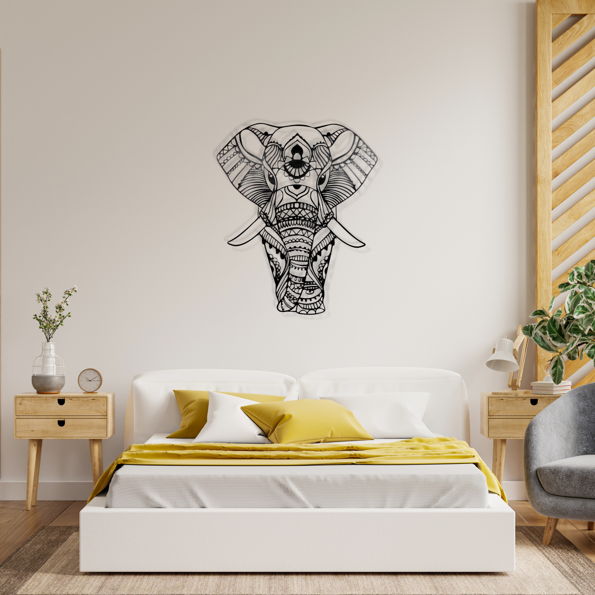 Elephant Black Metal Wall Art Hanging Decor | 62x75cm For All Walls 1.5mm Thickness