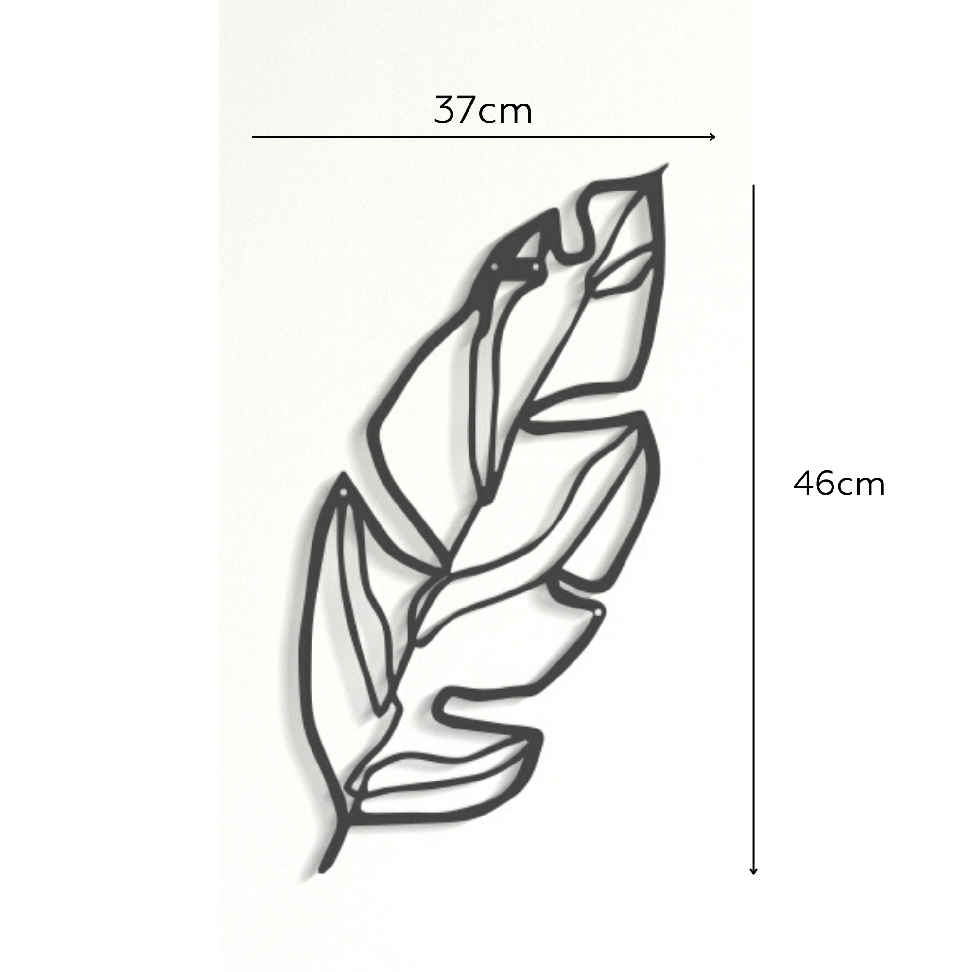Leaf Patterned Black Metal Wall Hanger Suitable for All Walls 2mm Thickness 46x37 cm