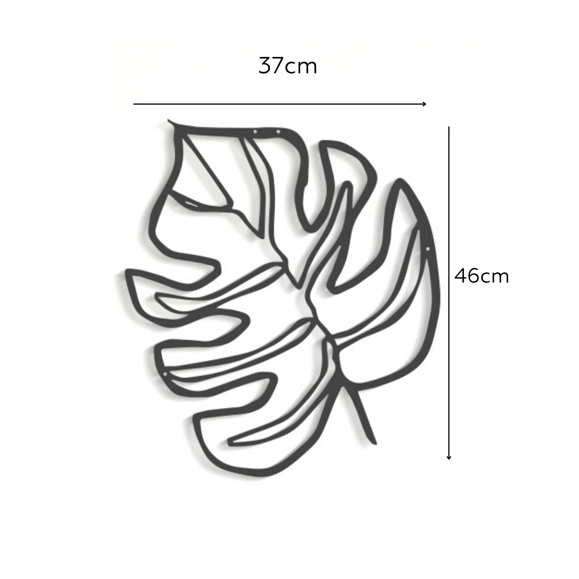 Leaf Patterned Black Metal Wall Hanger Suitable for All Walls 2mm Thickness 46x37 cm