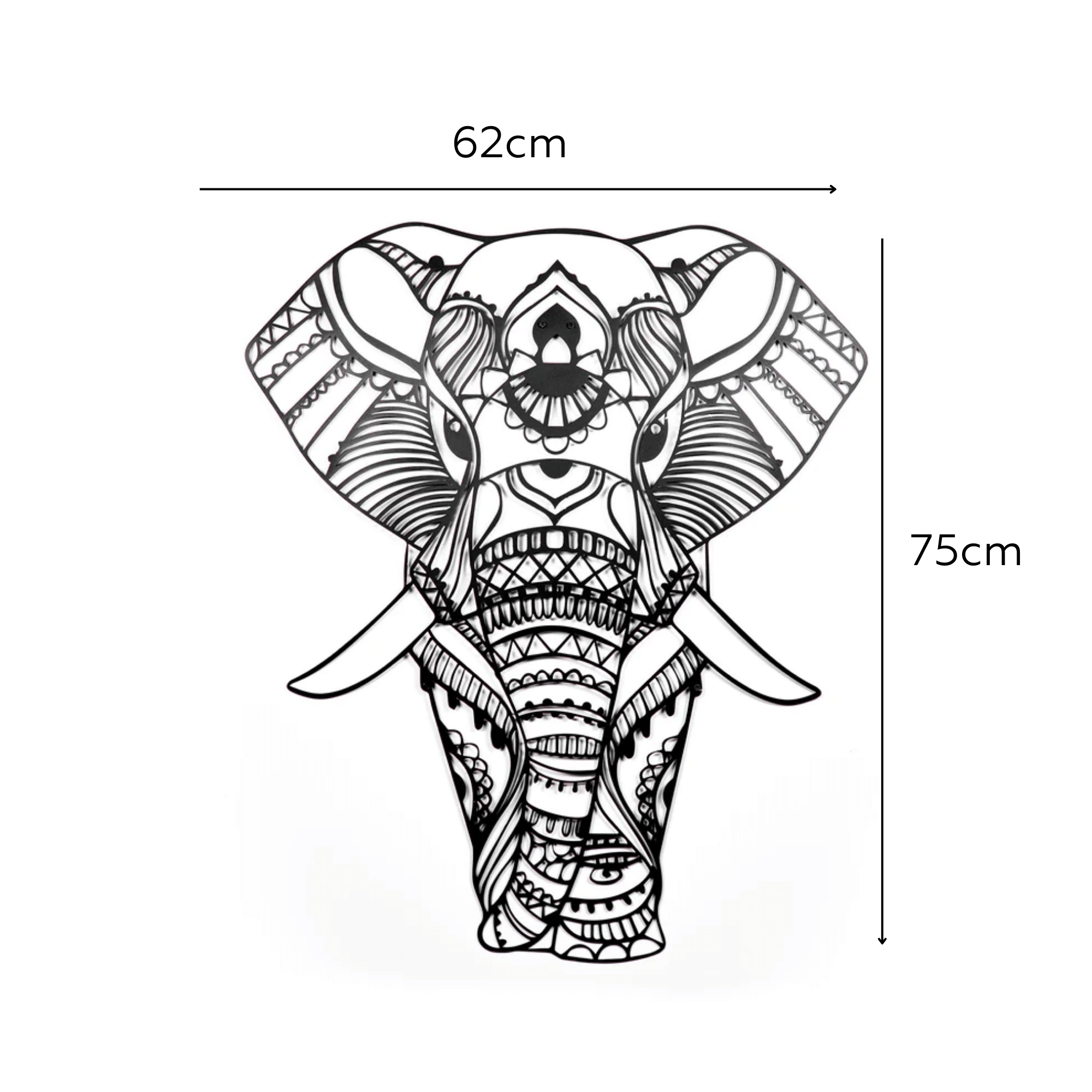 Elephant Black Metal Wall Art Hanging Decor | 62x75cm For All Walls 1.5mm Thickness