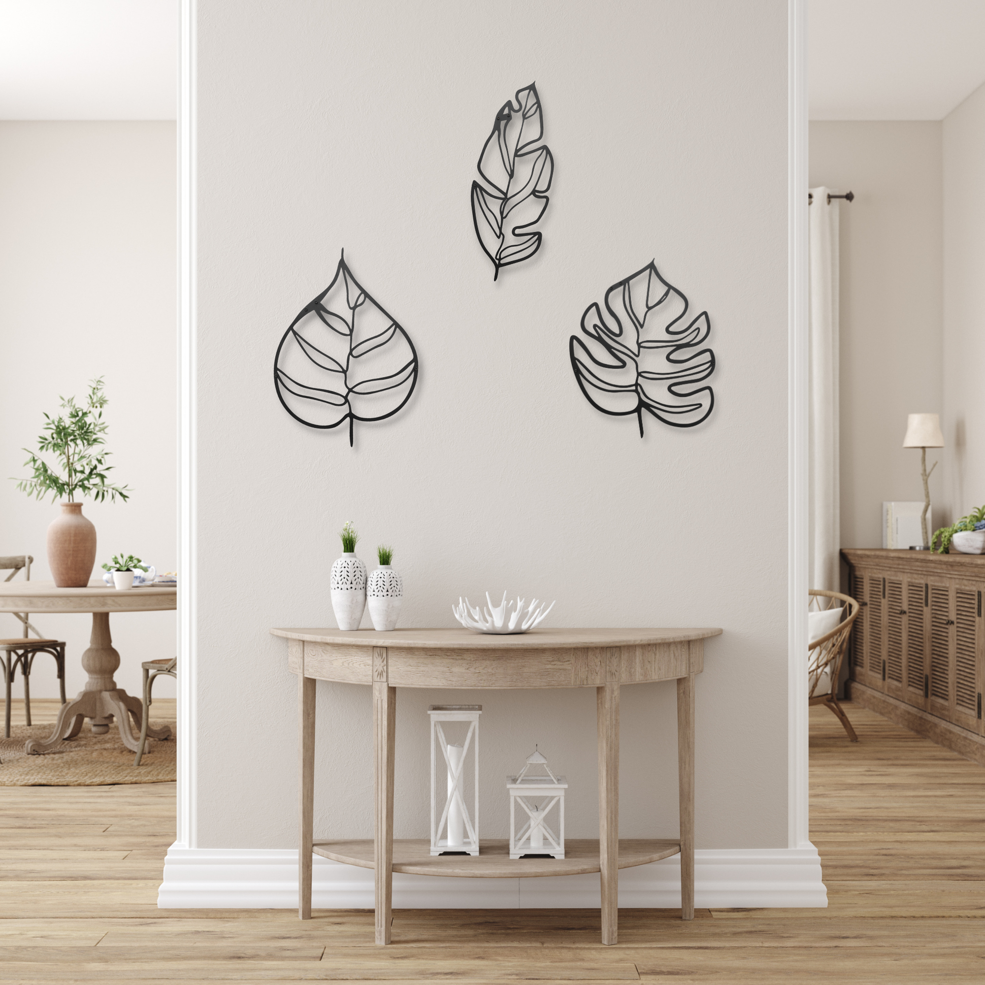 Leaf Patterned Black Metal Wall Hanger Suitable for All Walls 2mm Thickness 46x37 cm