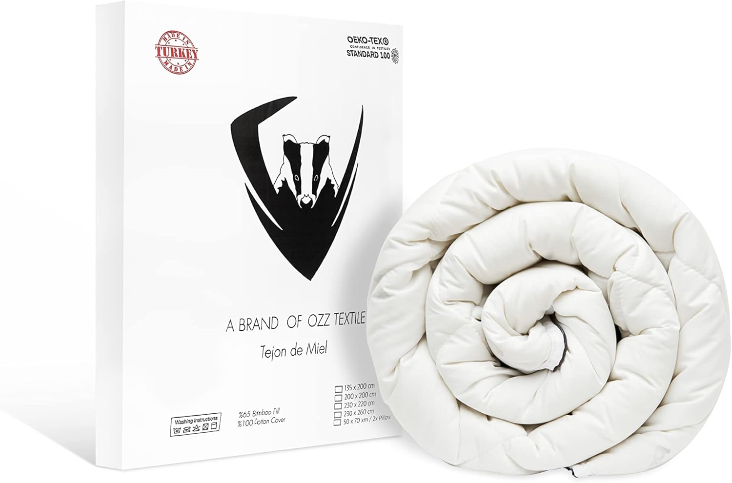 Bamboo Luxury Hotel Comforter %100 Turkish Cotton Cover 10.5 Tog 3-D Box Stitched Adaptive Climate Control Perfect Warmth and Cooling Breathable Duvet All Season (King Size)