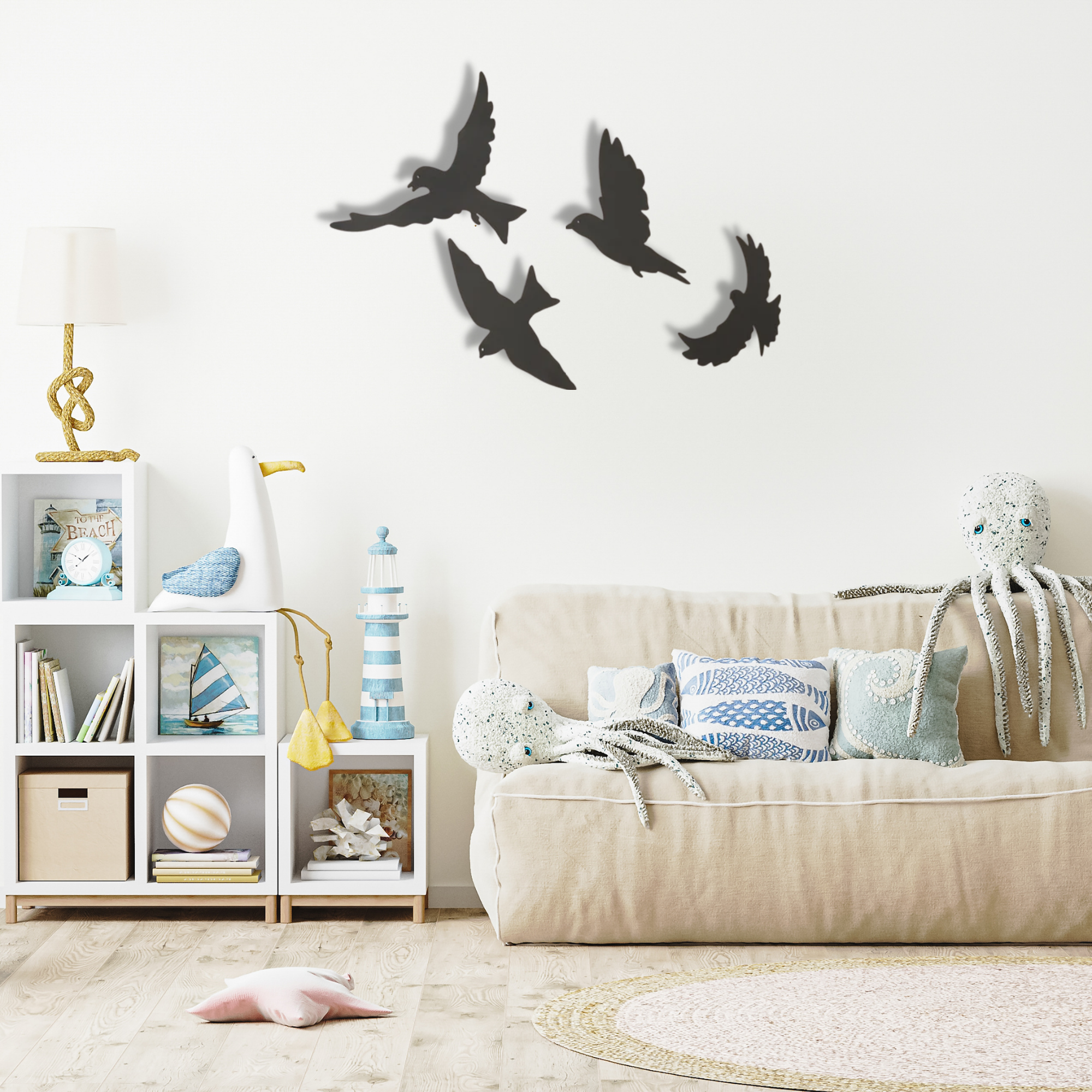 Set of 4 Metal Birds Wall Art, Birds Wall Decoration, Animal Wall Decor, Living Room Wall Decor, Birds Flock Metal Wall Art
