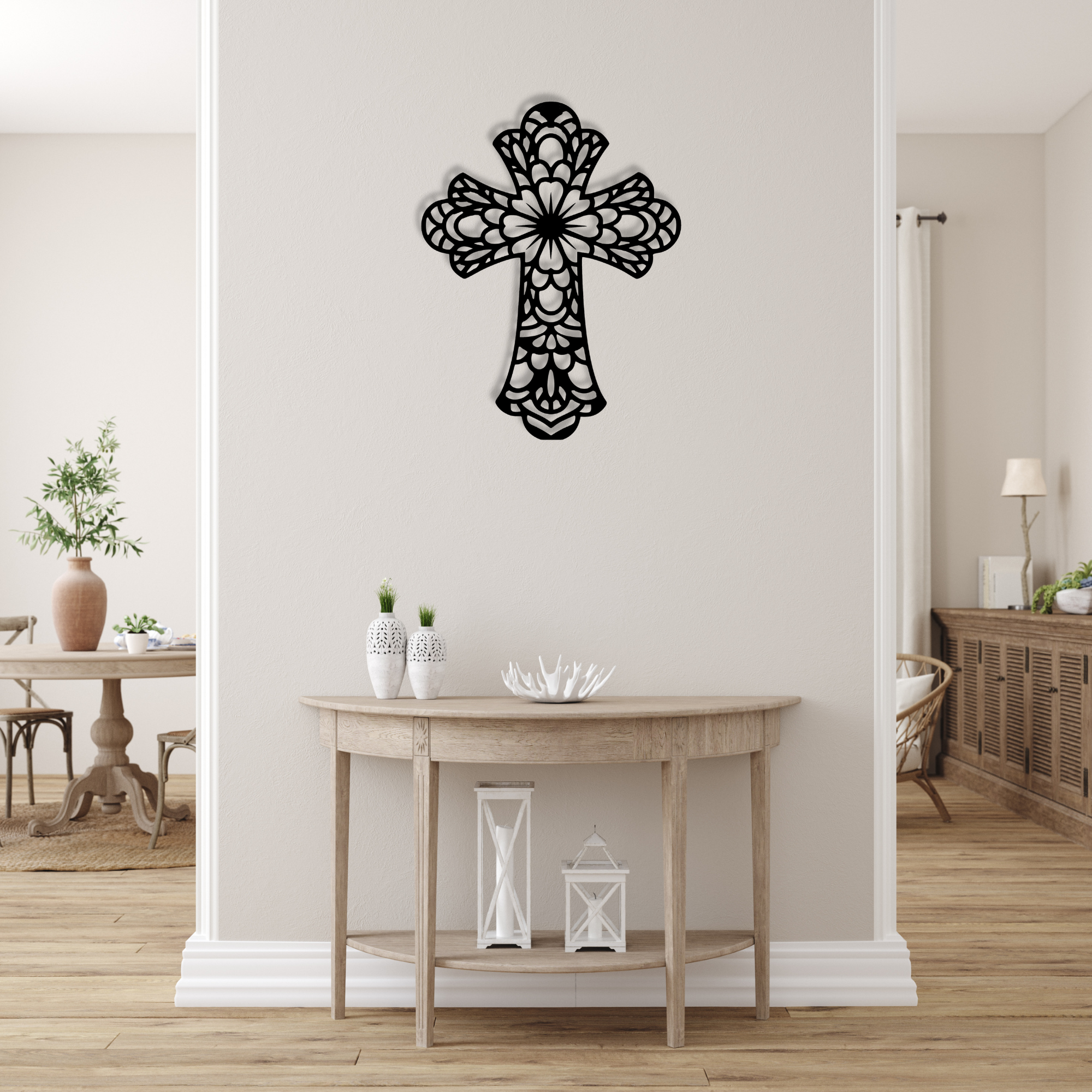 Floral Cross Metal Wall Decor, Christian Wall Art, Living Room Wall Decor, Religious Home Decoration, Cross with Floral Design Wall Art