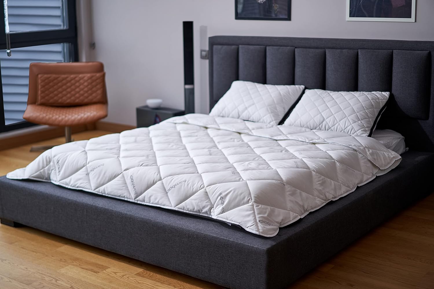 Bamboo Luxury Hotel Comforter%100 Turkish Cotton Cover 3-D Box Stitched Adaptive Climate Control Perfect Warmth and Cooling Breathable Duvet All Season (King Size)