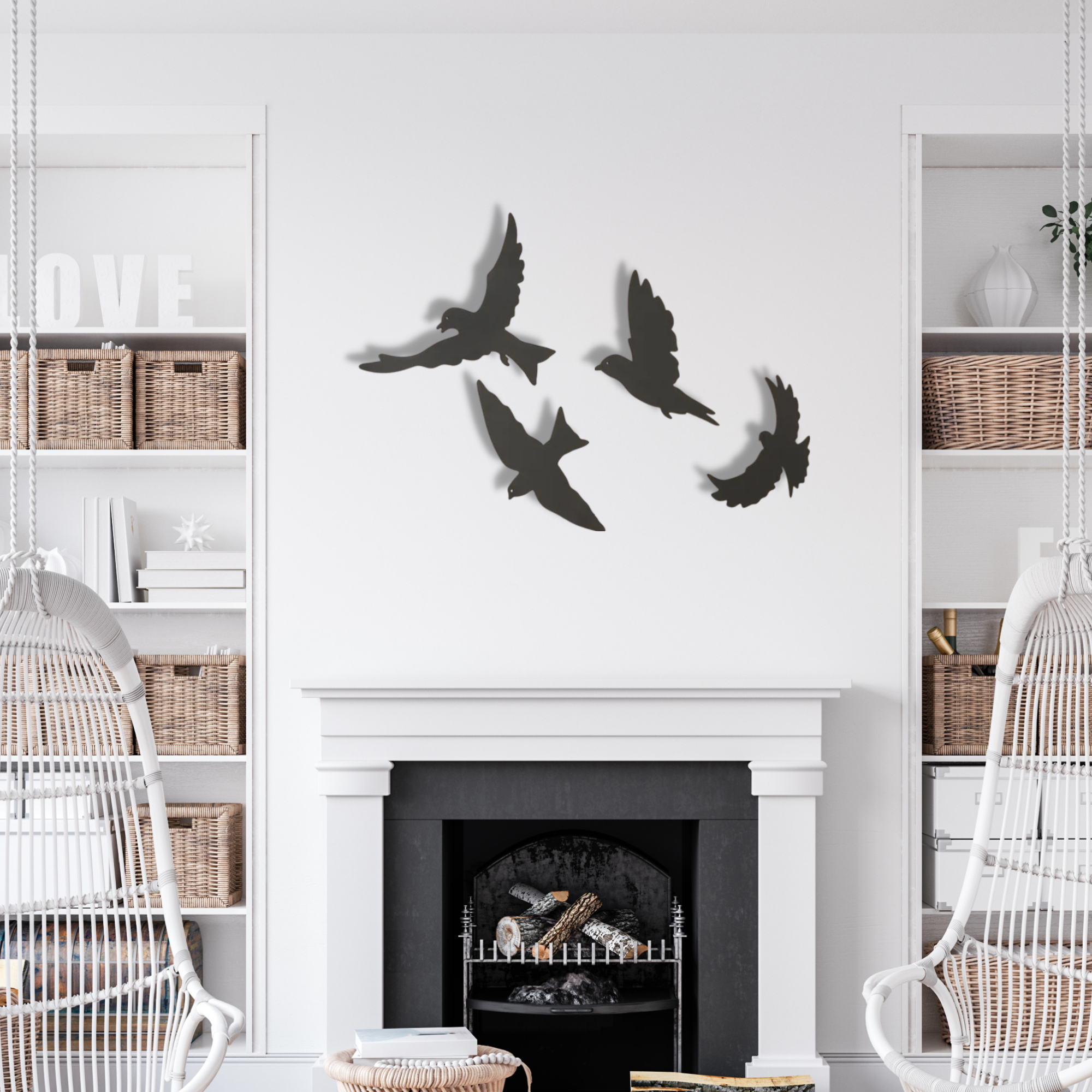 Set of 4 Metal Birds Wall Art, Birds Wall Decoration, Animal Wall Decor, Living Room Wall Decor, Birds Flock Metal Wall Art