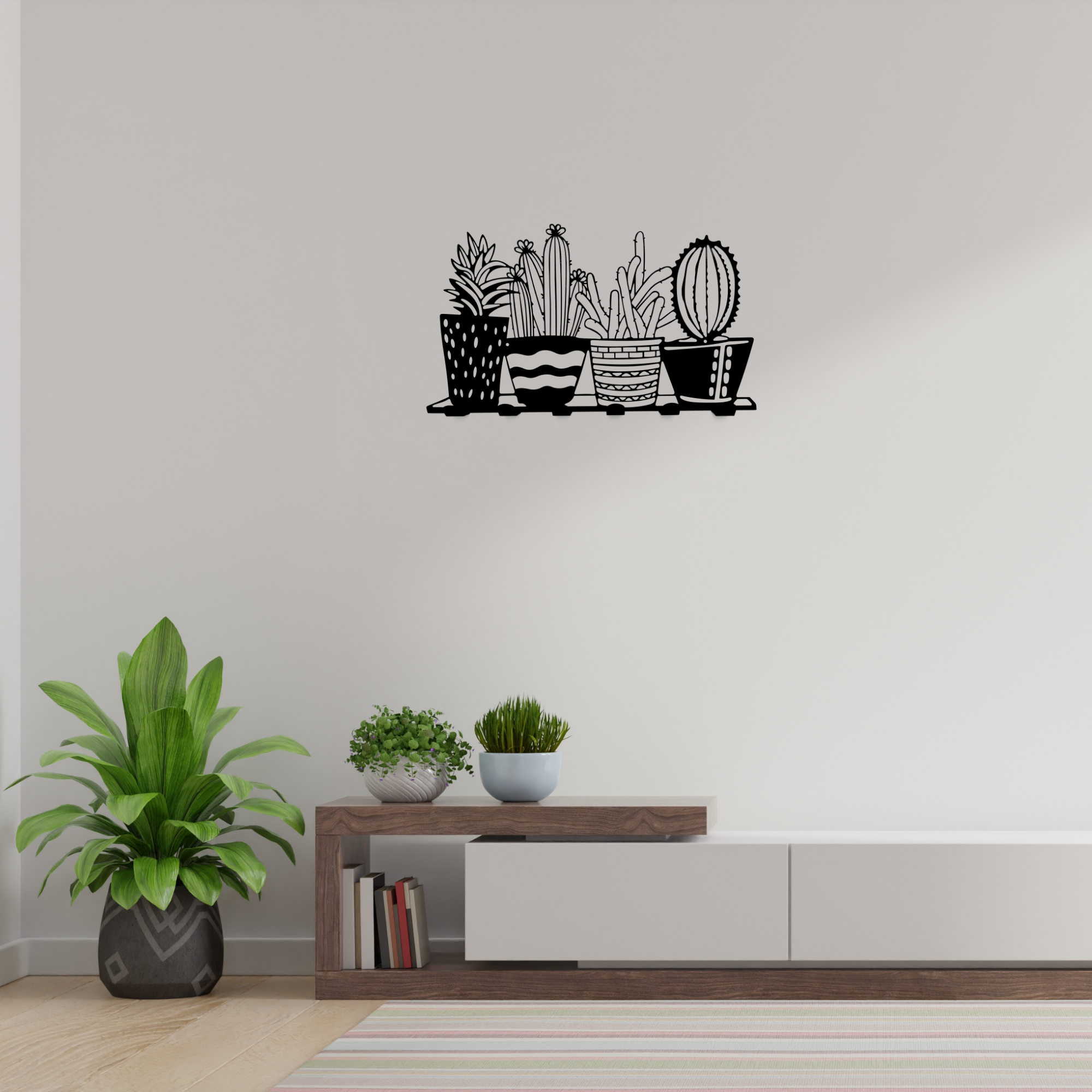 Cactus Patterned Black Metal Wall Hanger Suitable for All Walls 1.5mm Thick 49x34 cm