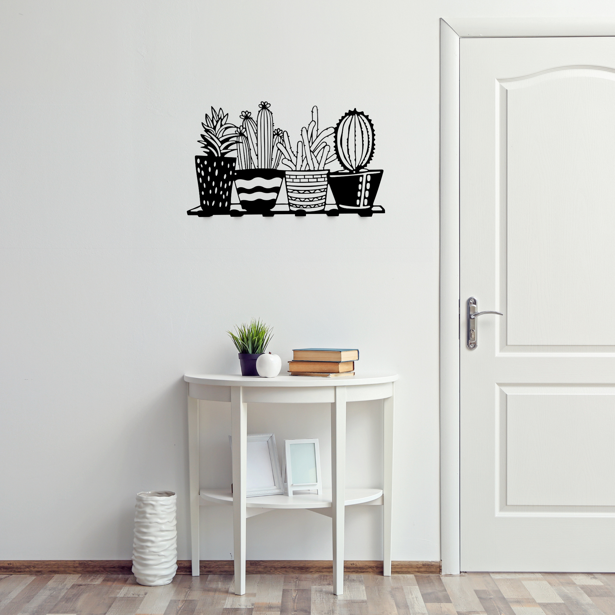 Cactus Patterned Black Metal Wall Hanger Suitable for All Walls 1.5mm Thick 49x34 cm