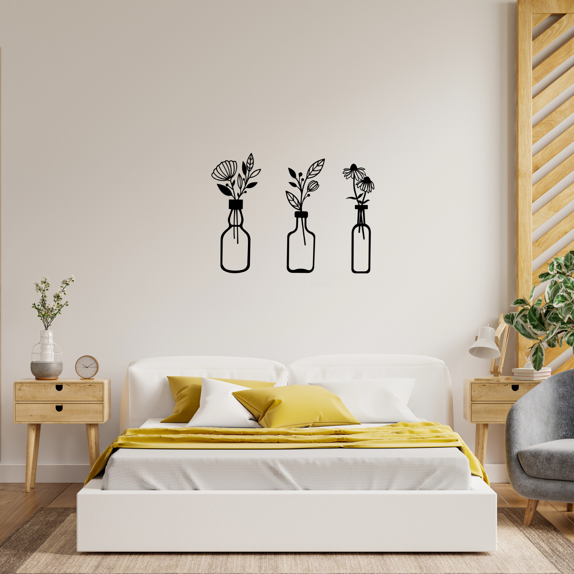 Flower in Vase Metal Wall Art, 3 Pieces Metal Wall Art Set, Spring Flowers Home Wall Decoration, Botanical Wall Decor, Black Floral Wall Art
