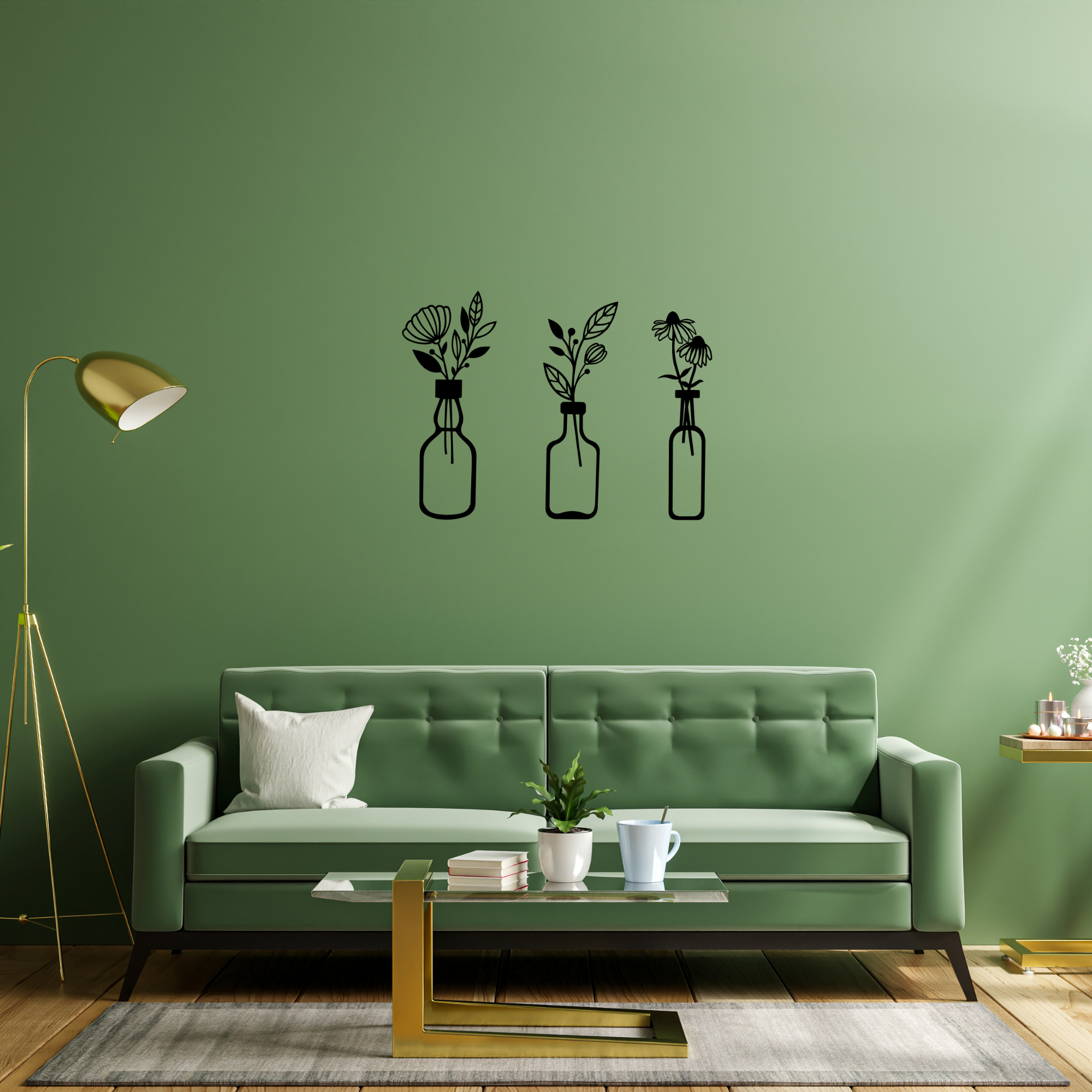 Flower in Vase Metal Wall Art, 3 Pieces Metal Wall Art Set, Spring Flowers Home Wall Decoration, Botanical Wall Decor, Black Floral Wall Art