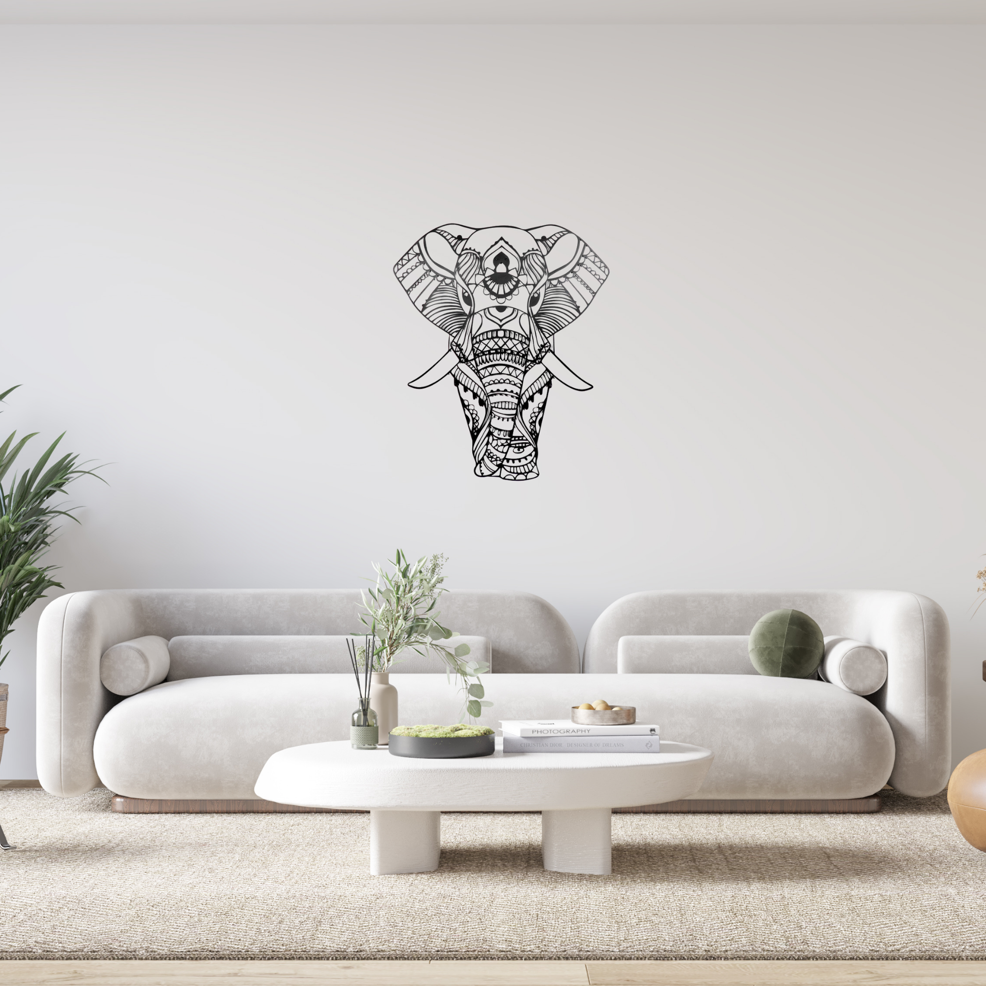 Elephant Black Metal Wall Art Hanging Decor | 62x75cm For All Walls 1.5mm Thickness
