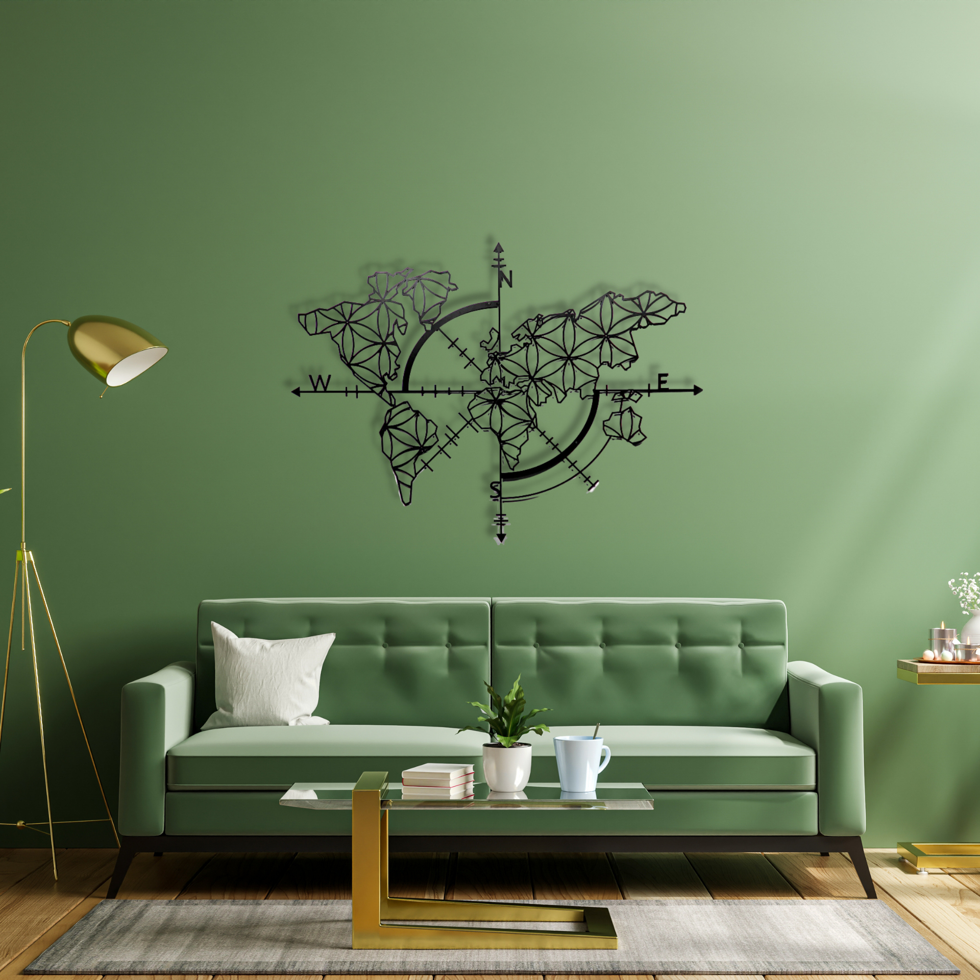 Metal World Map Wall Decoration, World Map Compass Continent Decor, Geometric Metal Wall Art, Large Wall Hangings, World Map No Borders