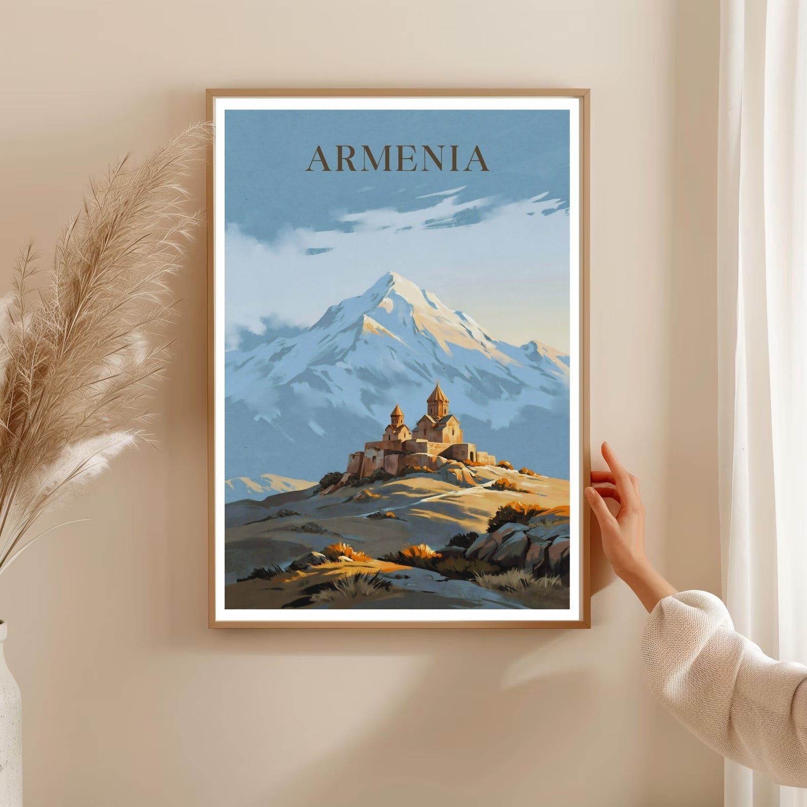 Khor Virap Monastery Poster: Mount Ararat Painting Landscape Print-2