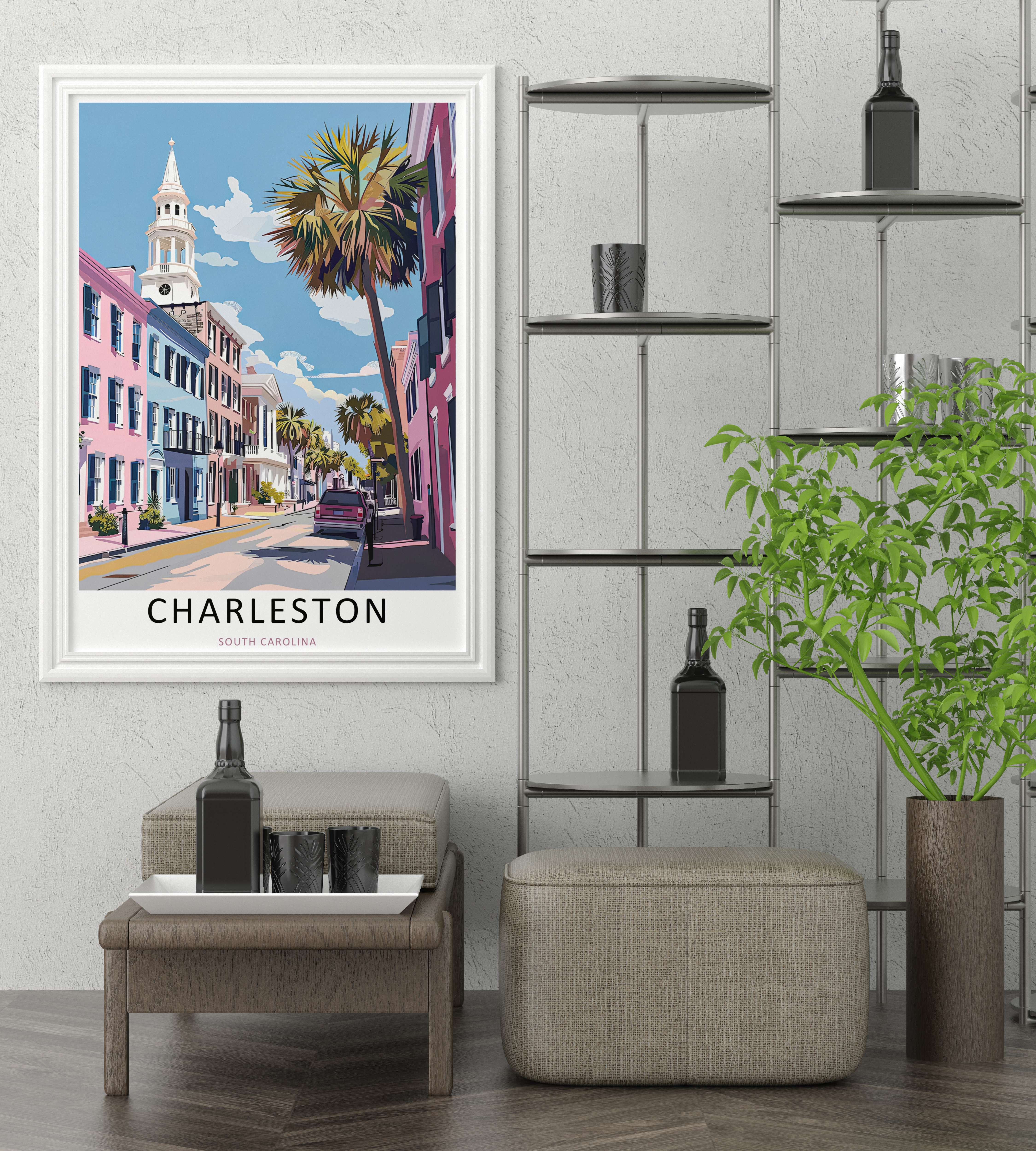 Charleston South Carolina Print: Pastel Rainbow Row Historic Wall Art-3
