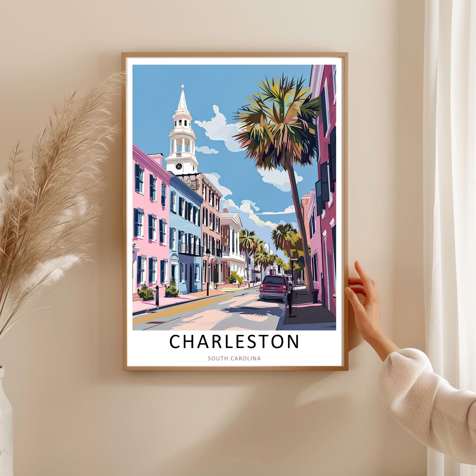 Charleston South Carolina Print: Pastel Rainbow Row Historic Wall Art-2