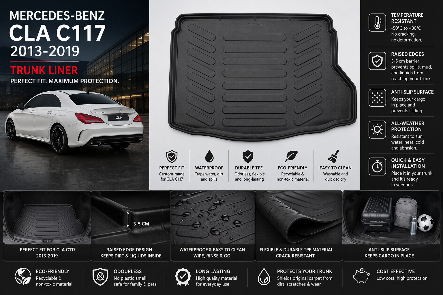 Mercedes-Benz CLA 2013-2019 Custom Fit Trunk Liner Cargo Mat – Black