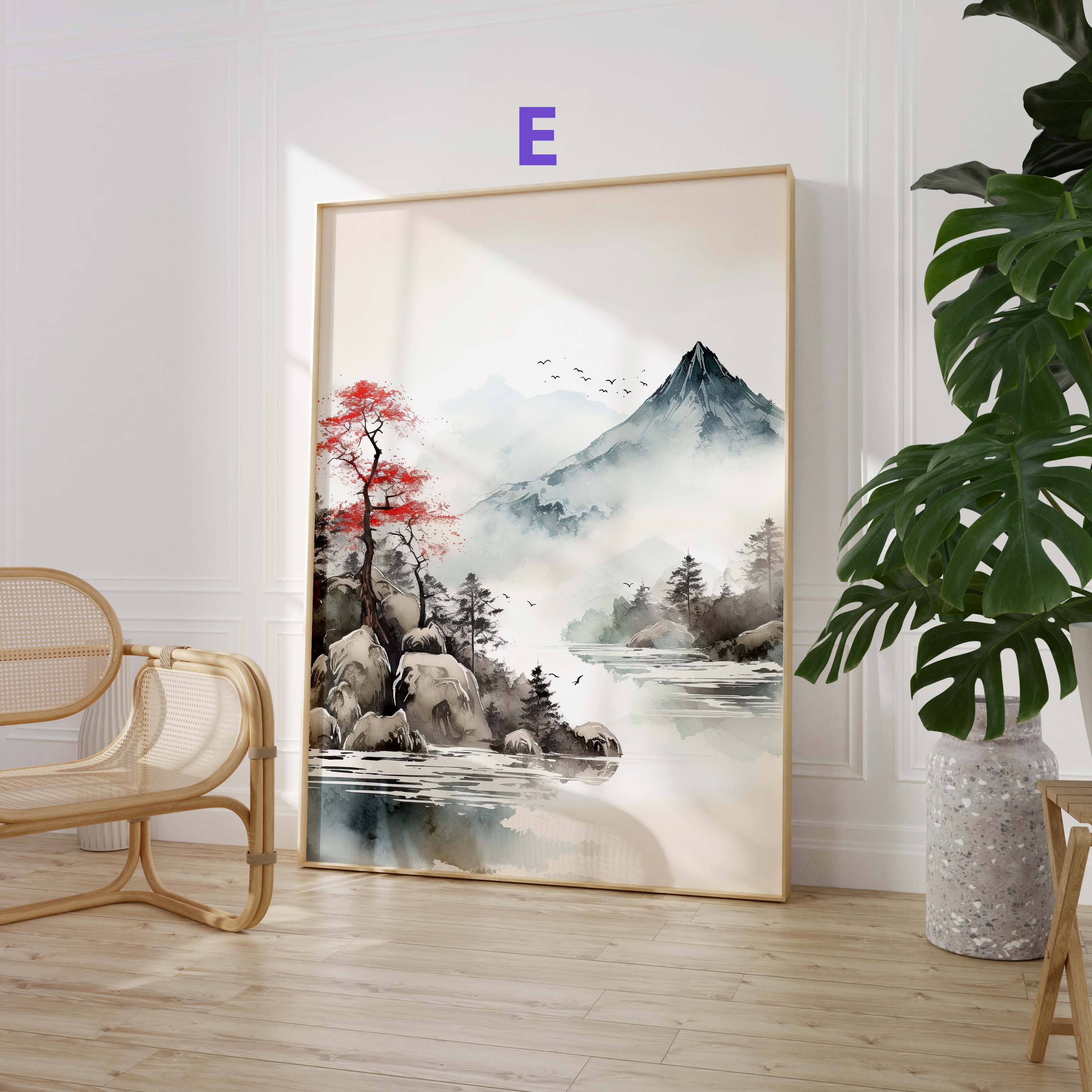 Japan Poster · Geschenkidee · Zen Minimalismus Kalligrafie Geisha und Landschaft · Dekoprint ohne Rahmen-6