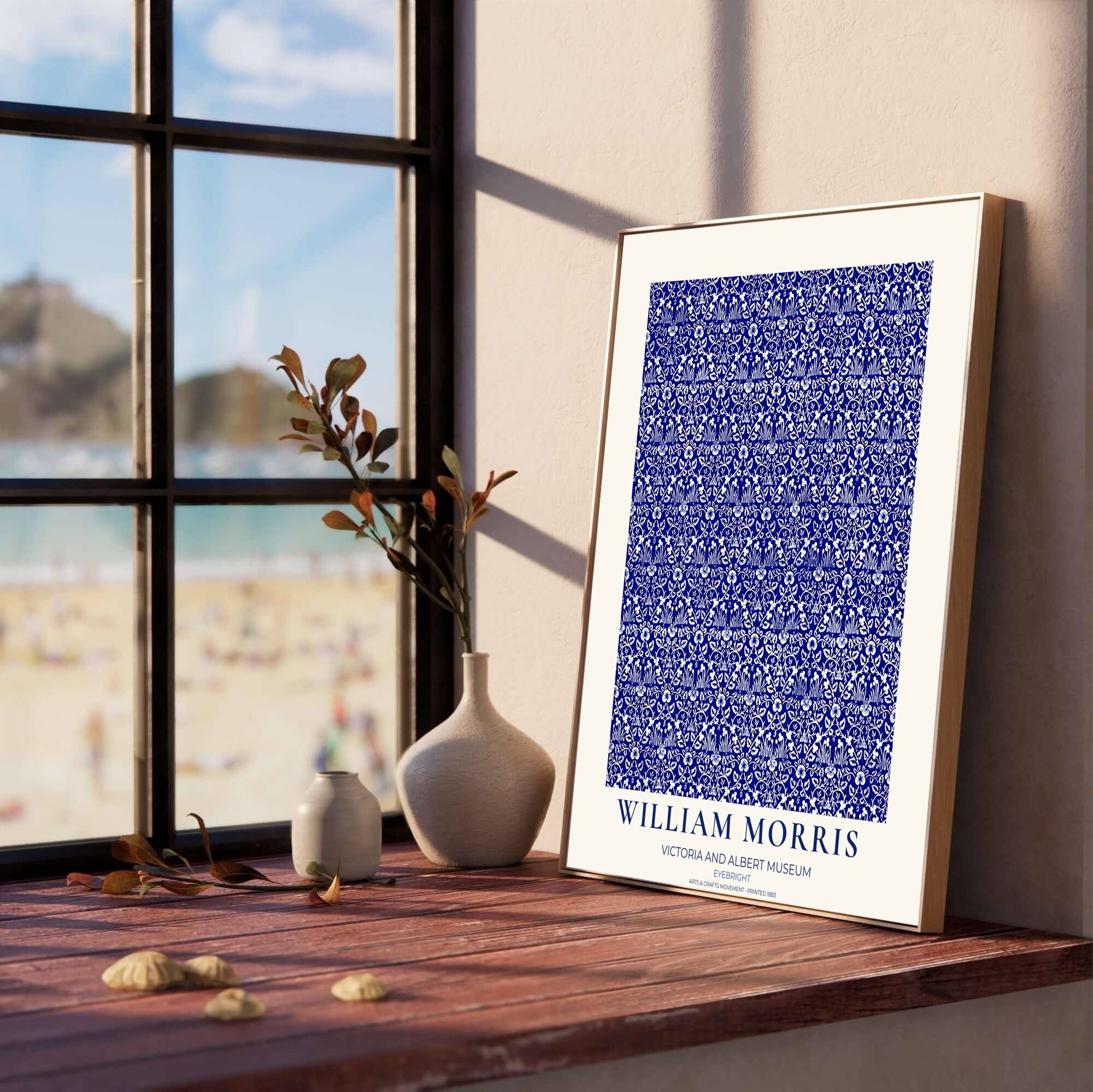 William Morris Eyebright Blue White Floral Vintage Exhibition Print Framed Wall Poster-4