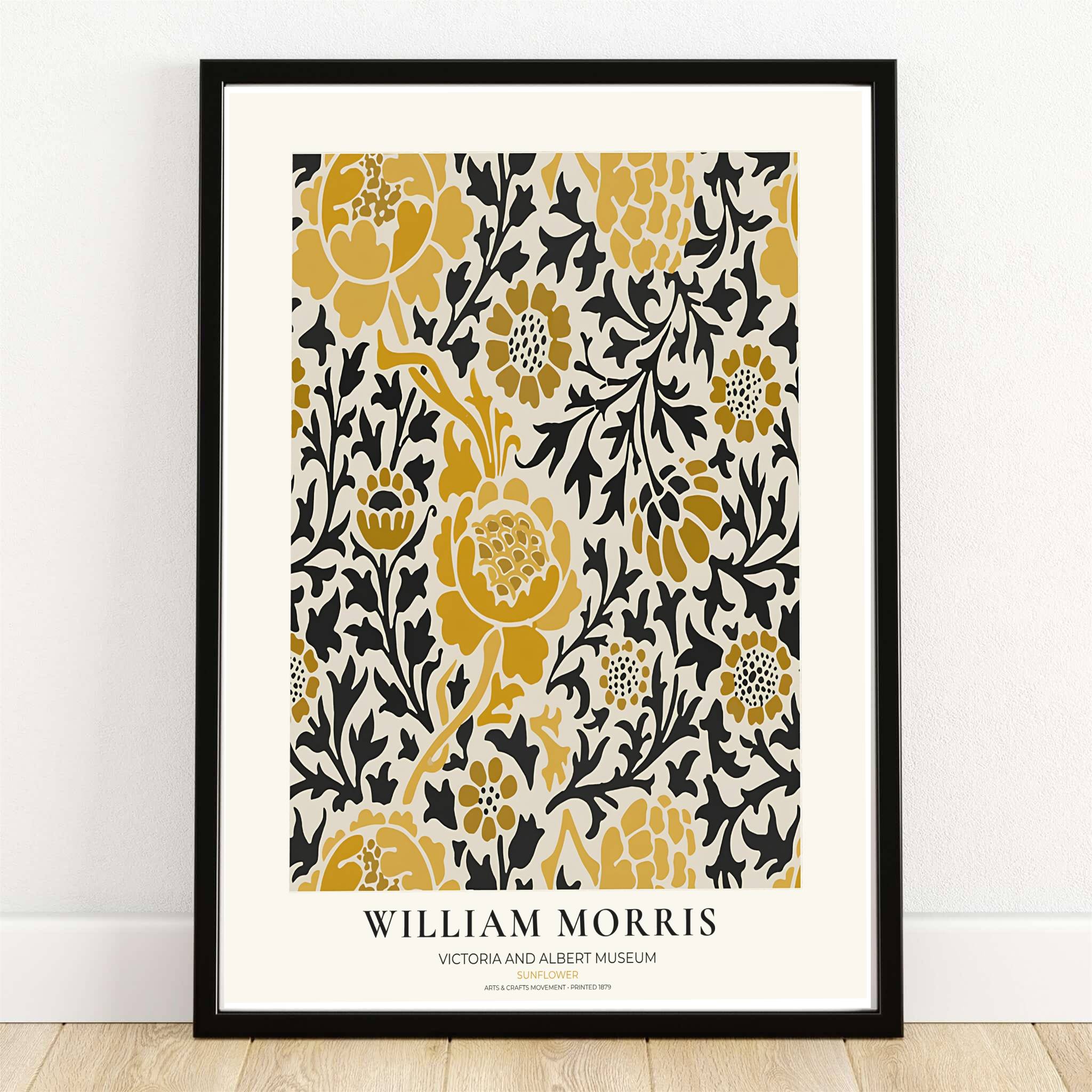 William Morris Sunflower Yellow Black Floral Vintage Exhibition Framed Wall Poster-0