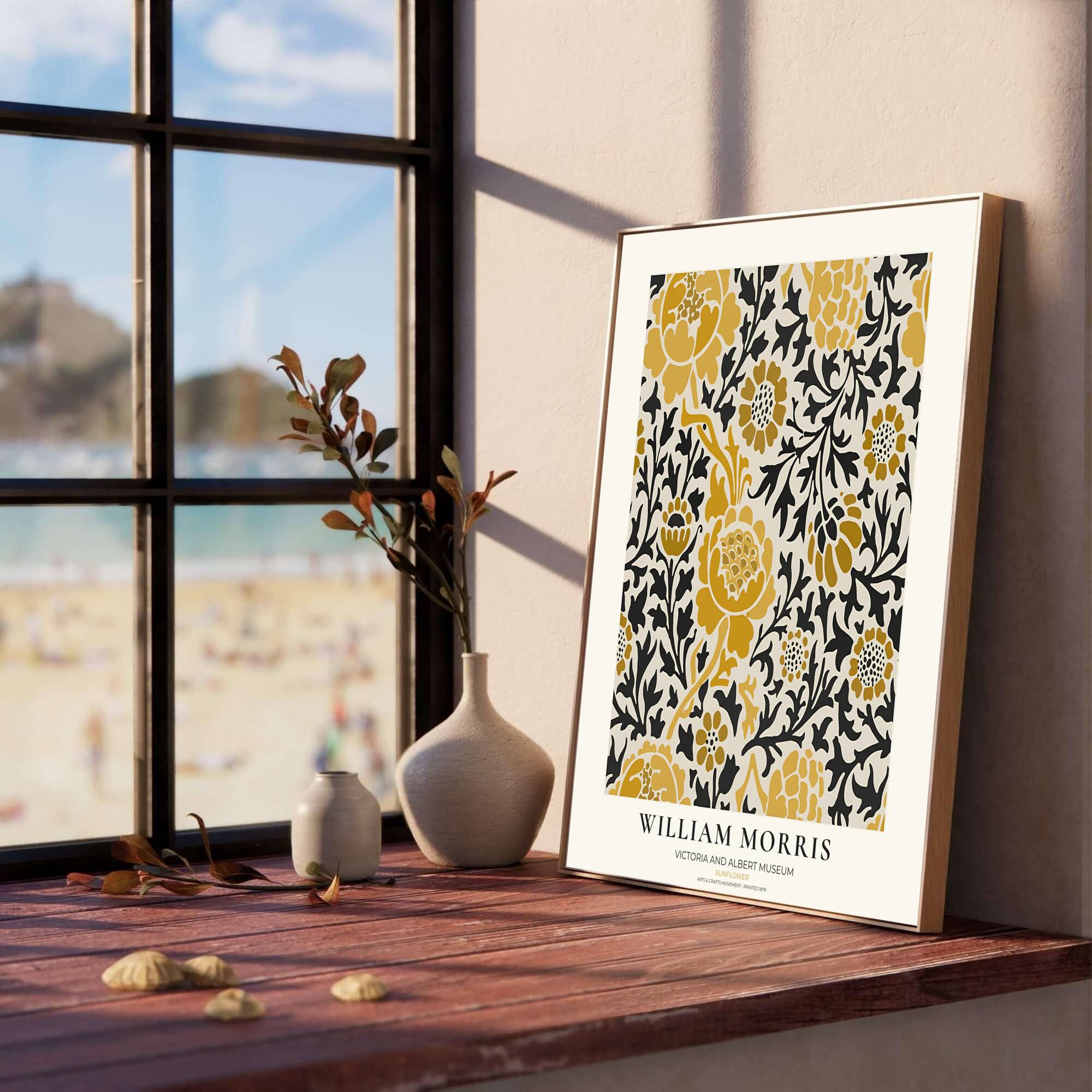 William Morris Sunflower Yellow Black Floral Vintage Exhibition Framed Wall Poster-3