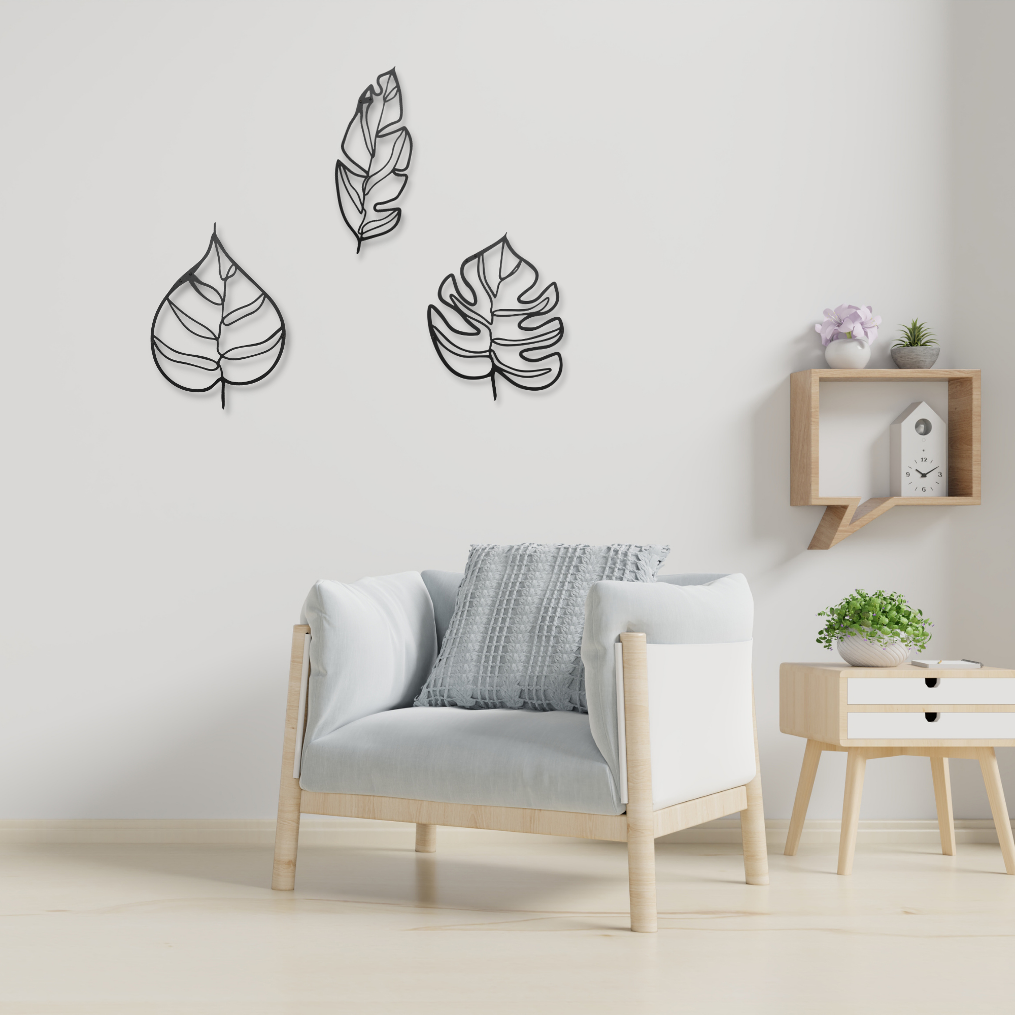 Leaf Patterned Black Metal Wall Hanger Suitable for All Walls 2mm Thickness 46x37 cm