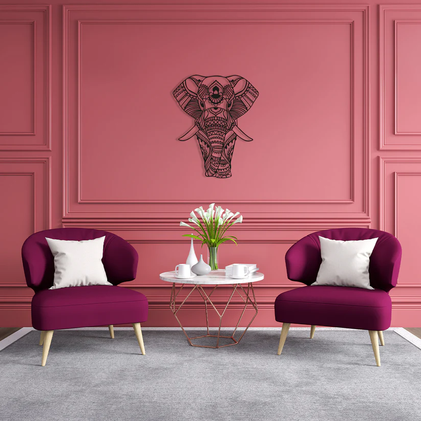 Elephant Black Metal Wall Art Hanging Decor | 62x75cm For All Walls 1.5mm Thickness