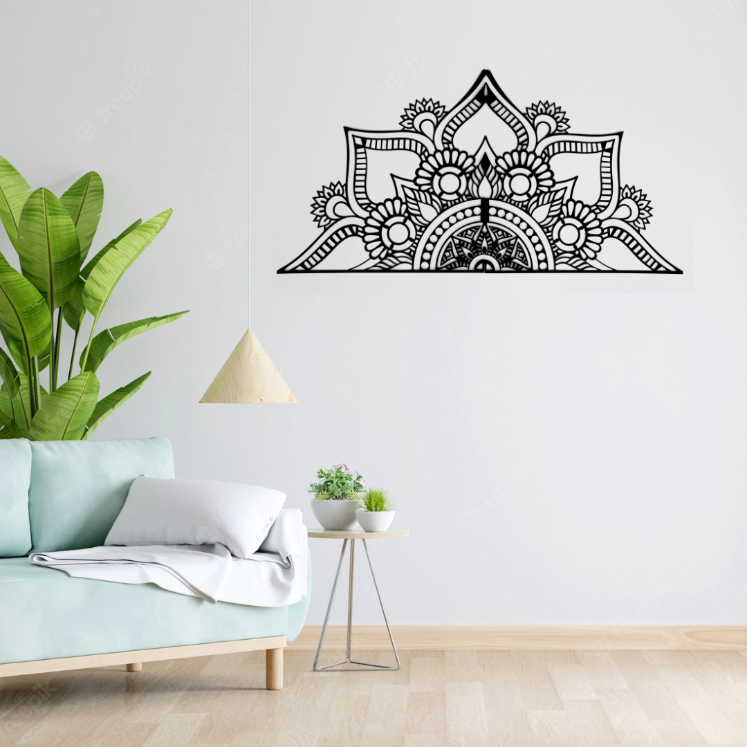Mandala Patterned Black Metal Wall Hanger Suitable for All Walls 2mm Thickness 153x75cm