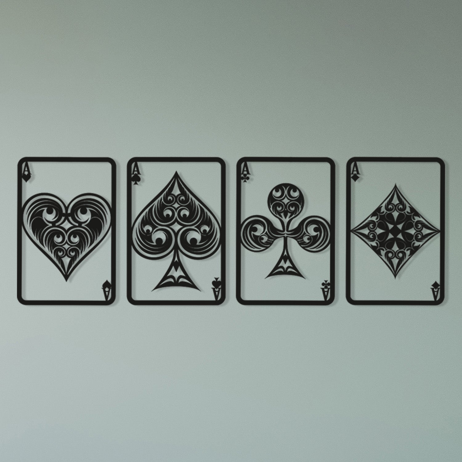 Set of 4 Playing Cards Metal Wall Art, Game Card Wall Decor, Game Room Wall Decoration, Poker Black Wall Hangings, Gift for Game Lovers