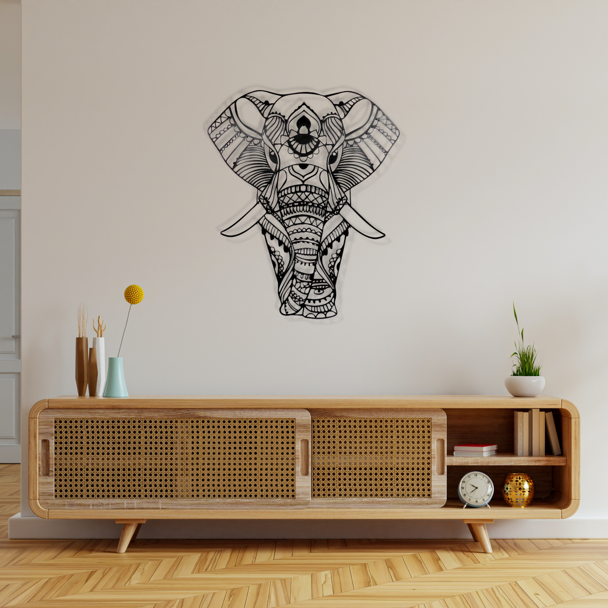 Elephant Black Metal Wall Art Hanging Decor | 62x75cm For All Walls 1.5mm Thickness