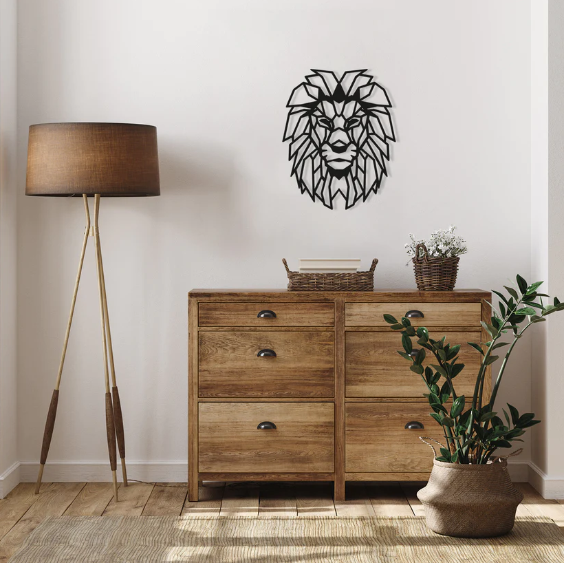 Lion Pattern Black Metal Wall Art Hanging Decor | For All Walls 1.5mm Thickness 60x75cm
