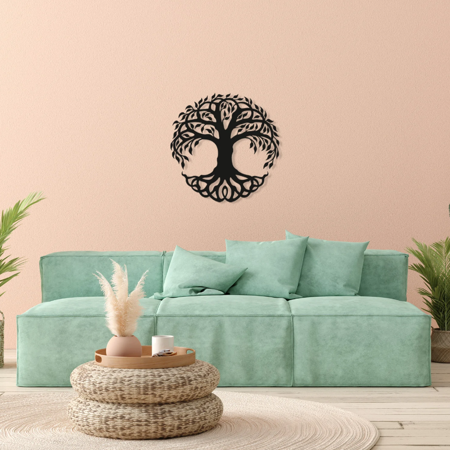 Tree of Life Black Metal Wall Art Hanging Decor | 67x67cm For All Walls 1.5mm Thickness