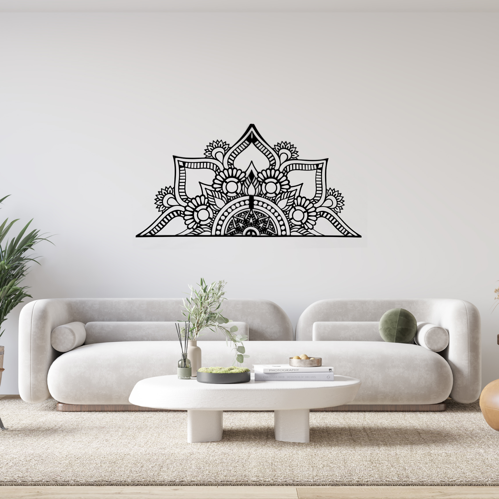 Mandala Patterned Black Metal Wall Hanger Suitable for All Walls 2mm Thickness 153x75cm