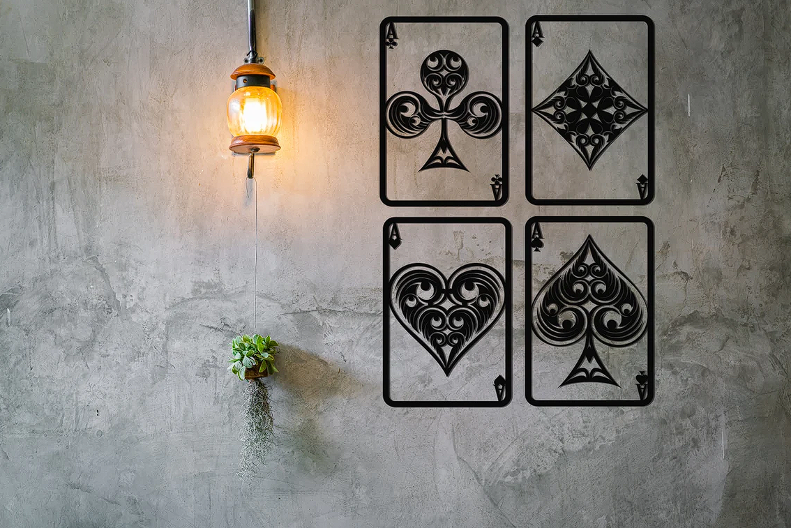 Set of 4 Playing Cards Metal Wall Art, Game Card Wall Decor, Game Room Wall Decoration, Poker Black Wall Hangings, Gift for Game Lovers