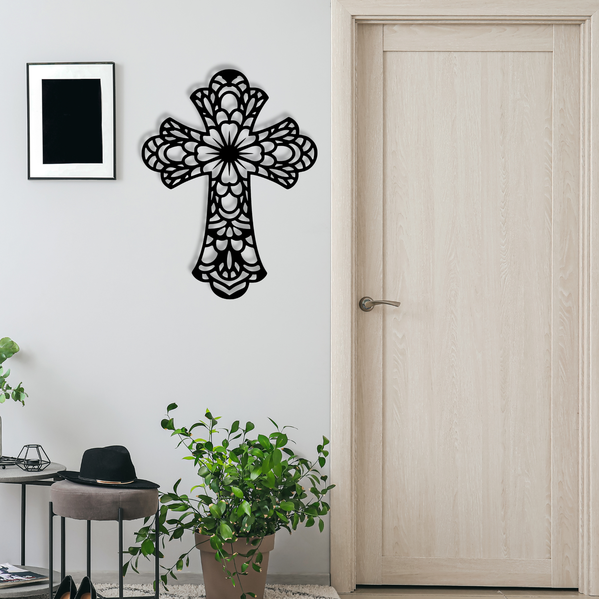 Floral Cross Metal Wall Decor, Christian Wall Art, Living Room Wall Decor, Religious Home Decoration, Cross with Floral Design Wall Art