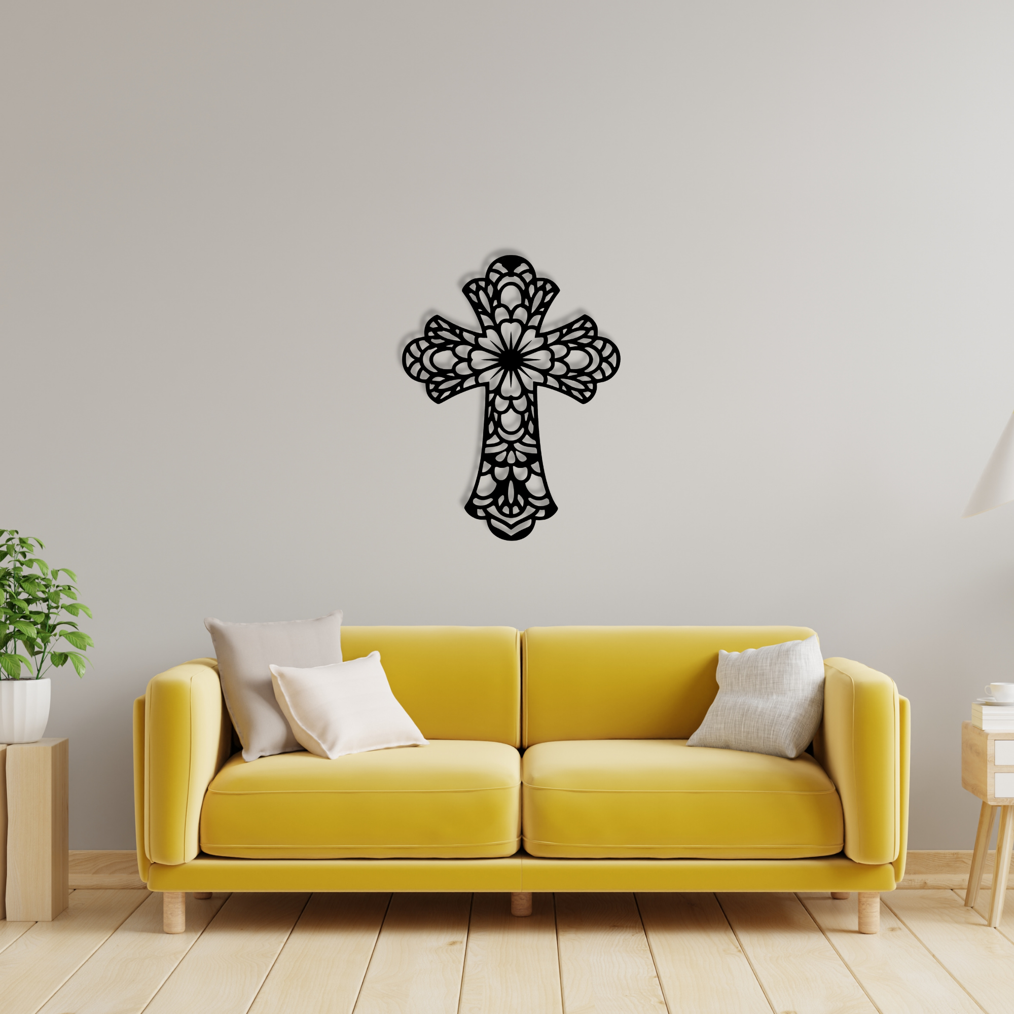 Floral Cross Metal Wall Decor, Christian Wall Art, Living Room Wall Decor, Religious Home Decoration, Cross with Floral Design Wall Art