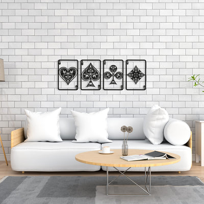 Set of 4 Playing Cards Metal Wall Art, Game Card Wall Decor, Game Room Wall Decoration, Poker Black Wall Hangings, Gift for Game Lovers