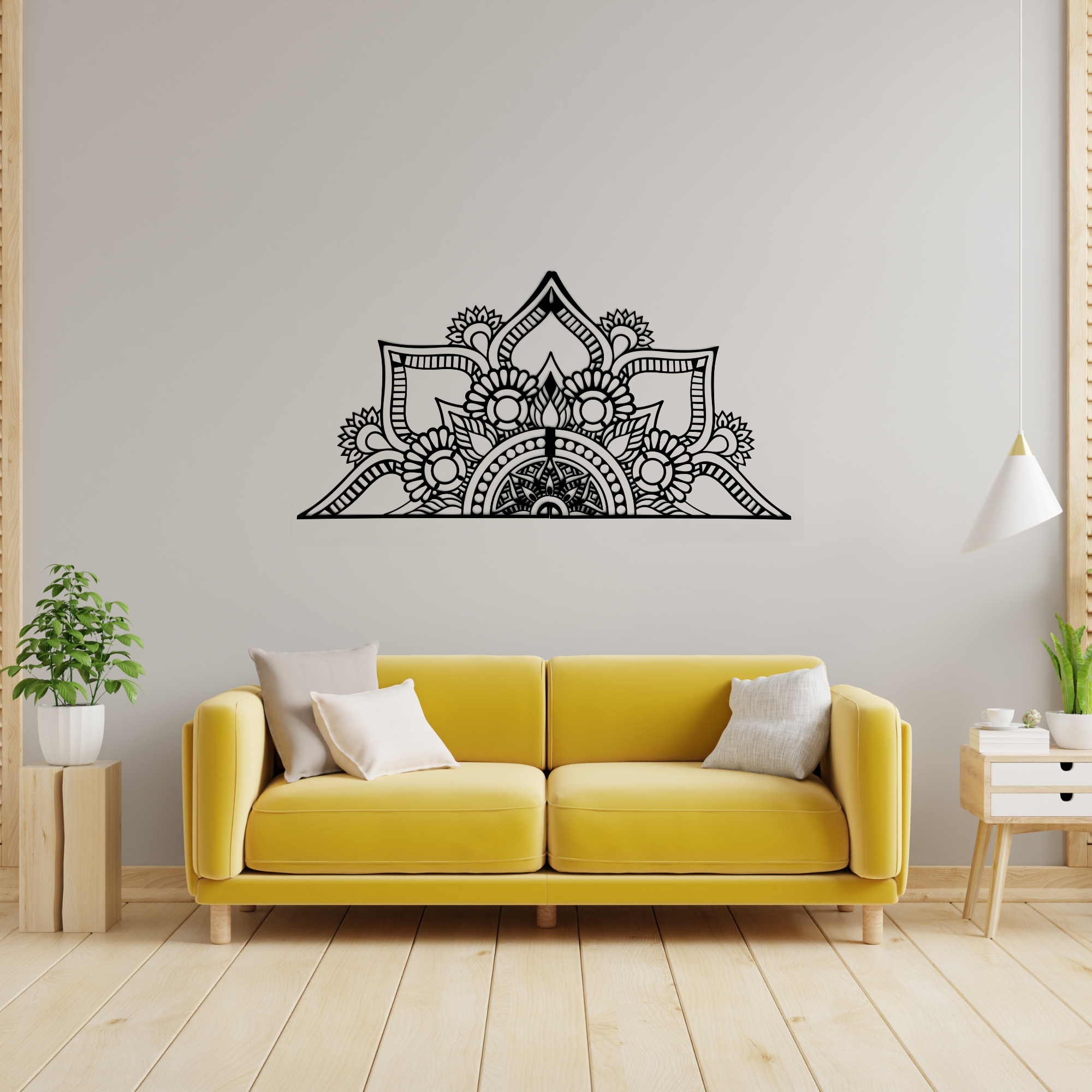 Mandala Patterned Black Metal Wall Hanger Suitable for All Walls 2mm Thickness 153x75cm
