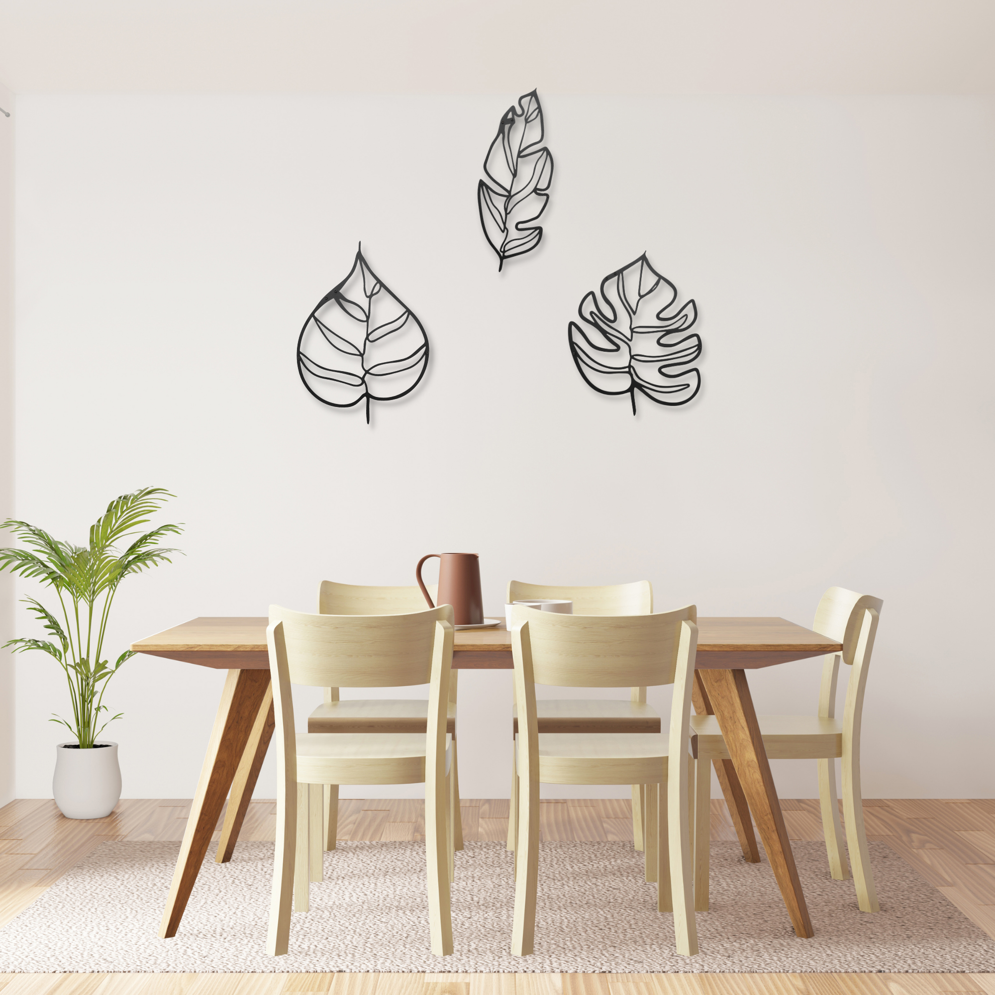 Leaf Patterned Black Metal Wall Hanger Suitable for All Walls 2mm Thickness 46x37 cm