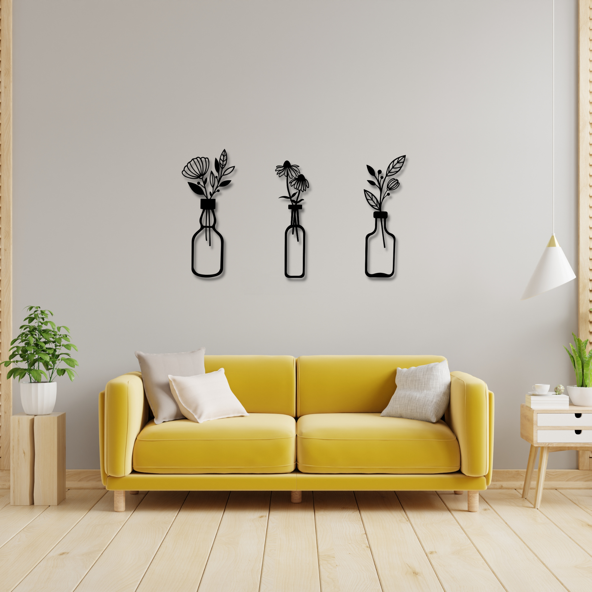 Flower in Vase Metal Wall Art, 3 Pieces Metal Wall Art Set, Spring Flowers Home Wall Decoration, Botanical Wall Decor, Black Floral Wall Art