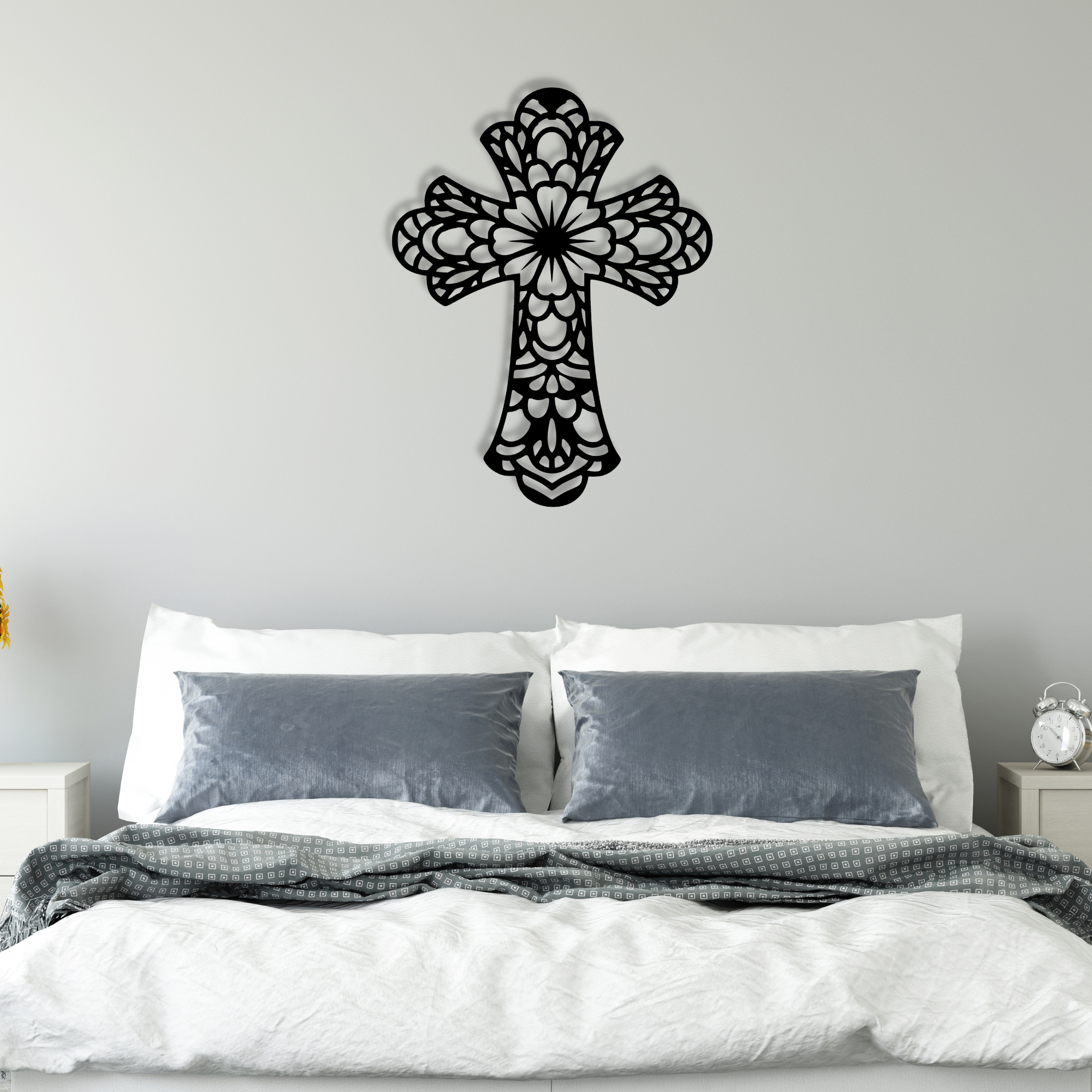 Floral Cross Metal Wall Decor, Christian Wall Art, Living Room Wall Decor, Religious Home Decoration, Cross with Floral Design Wall Art