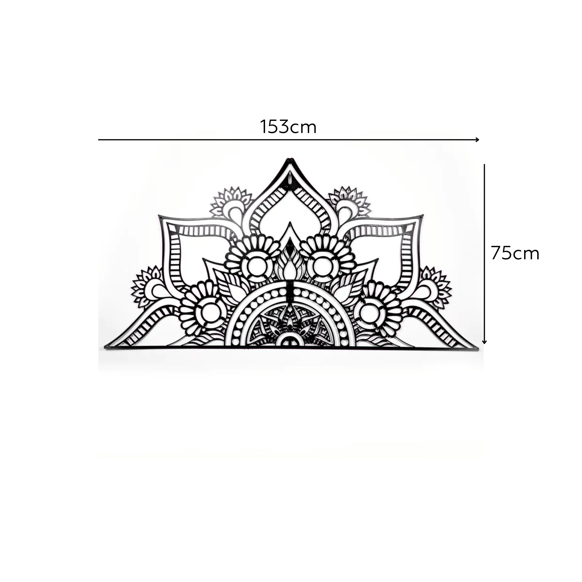 Mandala Patterned Black Metal Wall Hanger Suitable for All Walls 2mm Thickness 153x75cm