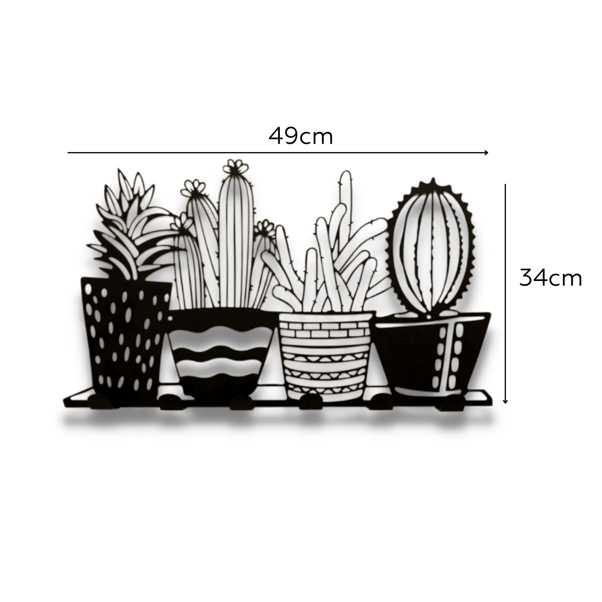 Cactus Patterned Black Metal Wall Hanger Suitable for All Walls 1.5mm Thick 49x34 cm