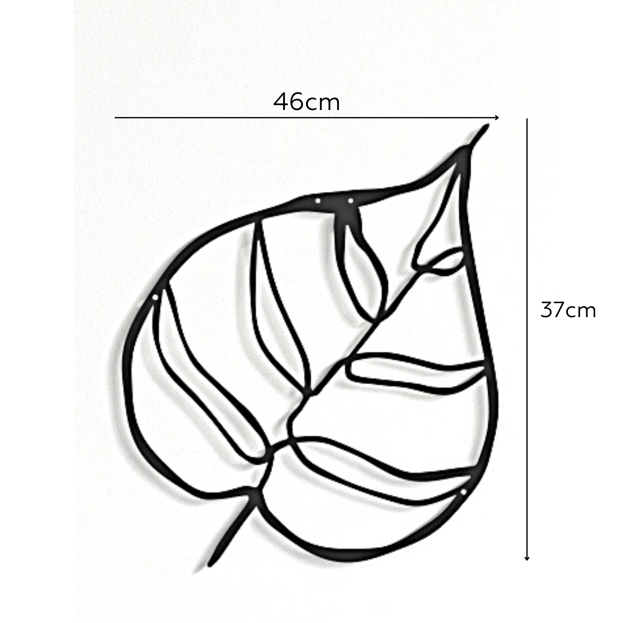 Leaf Patterned Black Metal Wall Hanger Suitable for All Walls 2mm Thickness 46x37 cm
